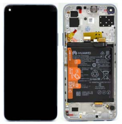 Genuine Huawei P40 Lite 5G Complete lcd and touchpad with frame and fingerprint in Space Silver - Part no: 02353SUQ