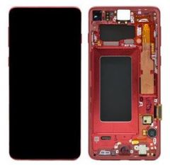 Genuine Samsung Galaxy S10 (G973) Complete lcd and touchpad with frame in Cardinal Red - Part no:GH82-18850H